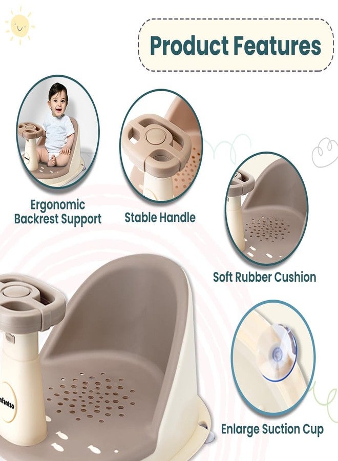 Infantso Baby Bath Seat for 0–24  Months | Newborn Baby Bather | Bath Chair for Newborns, Anti‑Slip Suction Base, Ergonomic Backrest & Safety Support with engaging sound button | Soft Padded Baby Bath Seat | Easy - Clean Infant Bathing Chair – BPA Free (Grey) - Image 3