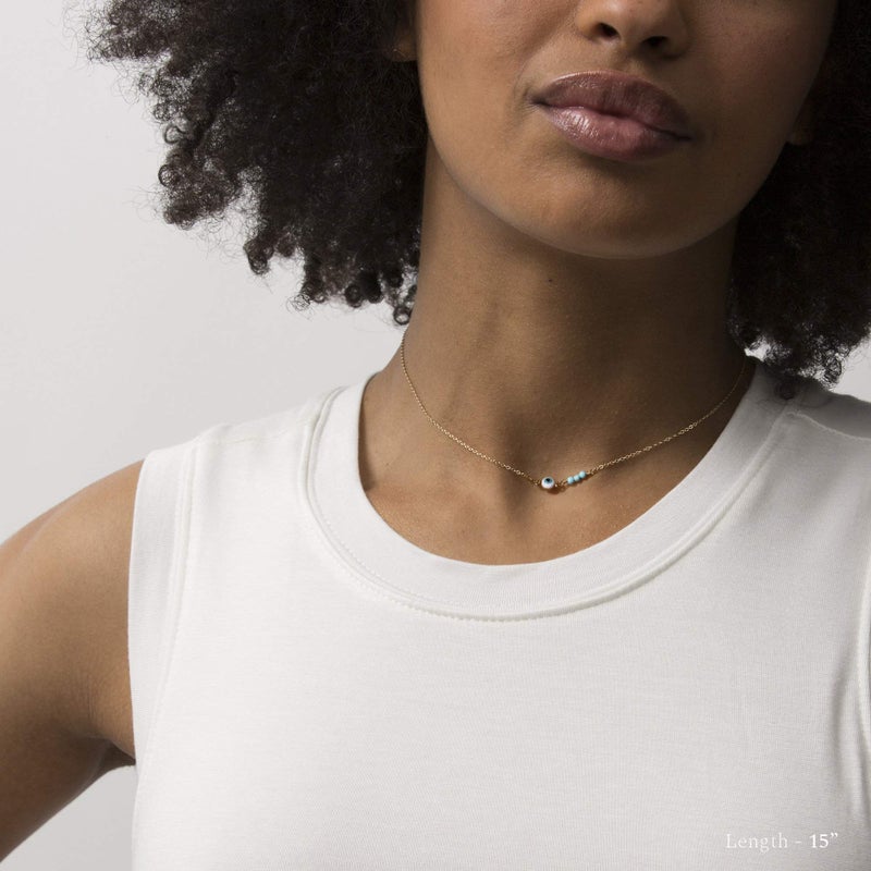 Mevecco قلادة حماية العين الشريرة الرقيقة من MEVECCO، مطلية بالذهب عيار 14، قلادة يدوية الصنع لطيفة ورقيقة مع خرز صغير للنساء - Image 2