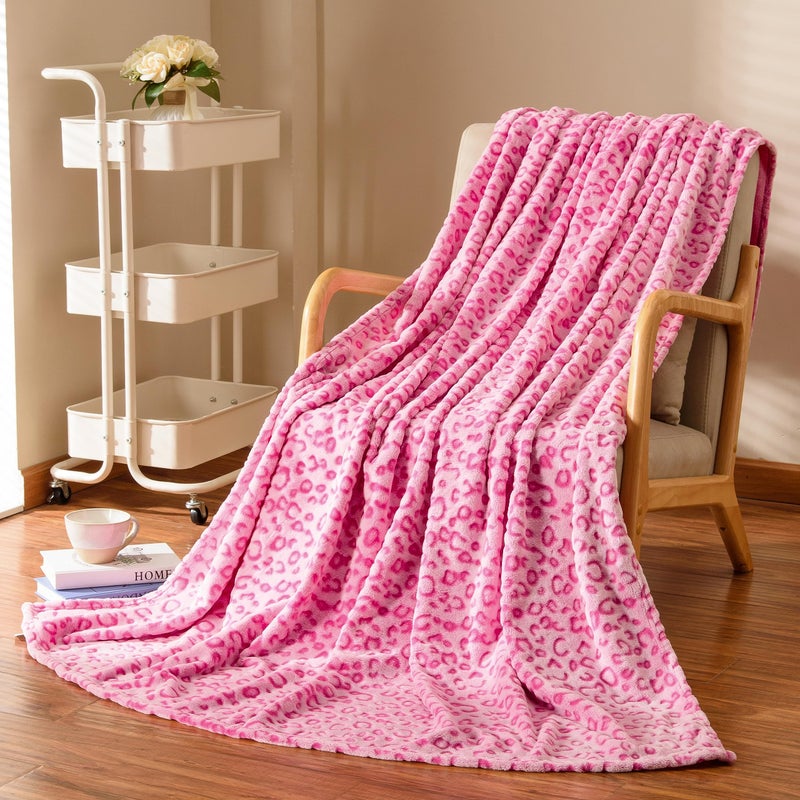 Excervent 3D Leopard Flannel Fleece Twin Blanket  280 GSM Lightweight Cheetah Blanket for Couch Sofa Bed  Super Soft Cozy Warm Blankets  60x80 inches  Pink - Image 1