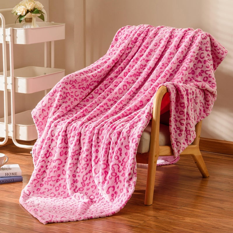 Excervent 3D Leopard Flannel Fleece Twin Blanket  280 GSM Lightweight Cheetah Blanket for Couch Sofa Bed  Super Soft Cozy Warm Blankets  60x80 inches  Pink - Image 2