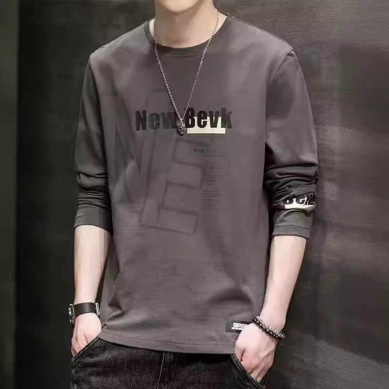 Long Sleeve T-Shirt Men'S Autumn New Thin Korean Style Slim Fit Crewneck Letter Fashion Trendy Top Factory - Image 3