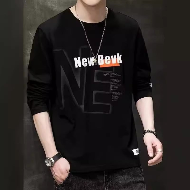Long Sleeve T-Shirt Men'S Autumn New Thin Korean Style Slim Fit Crewneck Letter Fashion Trendy Top Factory - Image 2
