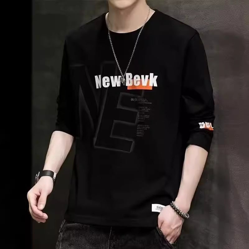 Long Sleeve T-Shirt Men'S Autumn New Thin Korean Style Slim Fit Crewneck Letter Fashion Trendy Top Factory - Image 4