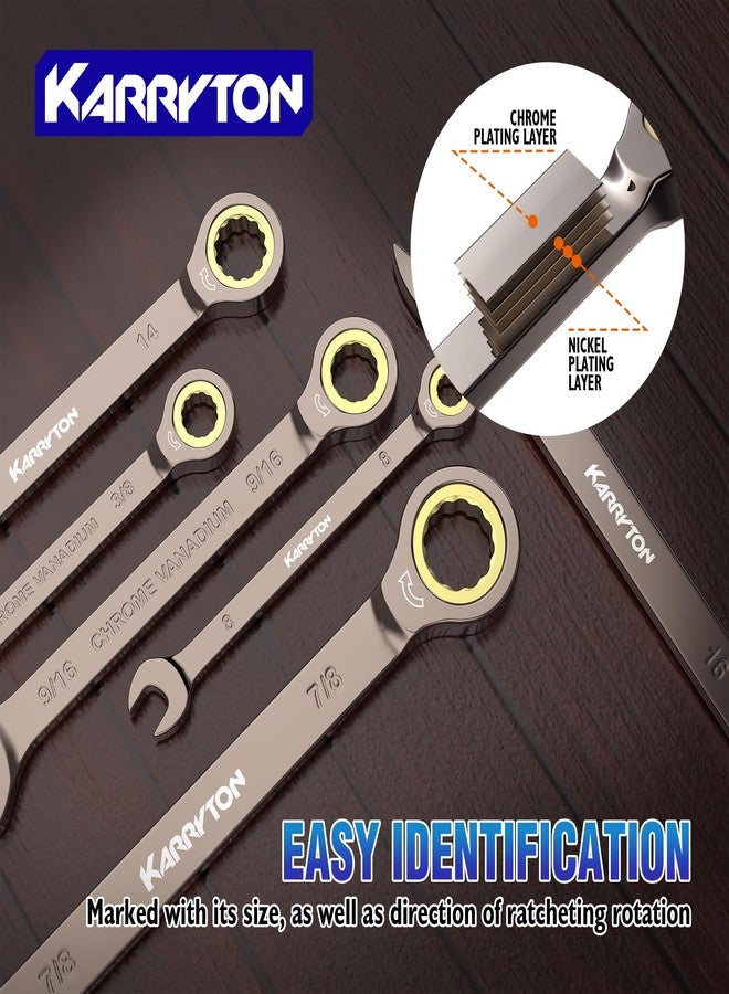 طقم مفاتيح ربط بسقاطة من كاريتون مكون من 12 قطعة (SAE)، طقم مفاتيح ربط بسقاطة مكون من 72 سنًا مع رف منظم، مصنوع من فولاذ الكروم والفاناديوم، مقاس 1/4-7/8 بوصة (12 قطعة)، مقبض من النيكل الأسود مع سقاطة ذهبية. - Image 5