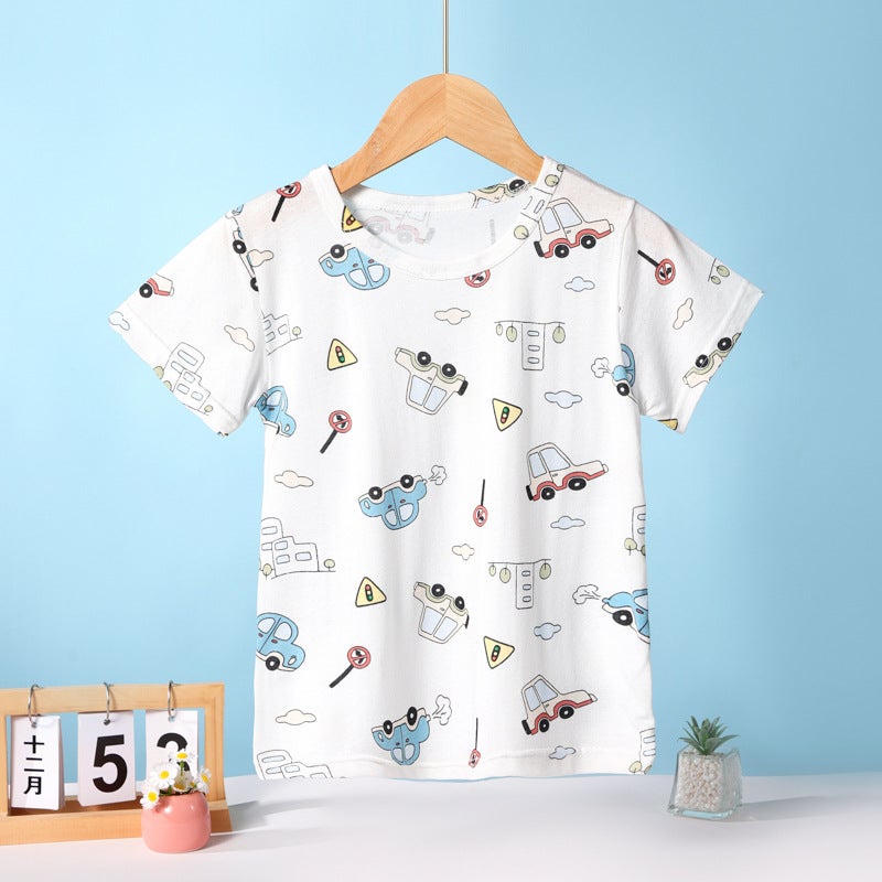 Summer Children'S Short-Sleeved T-Shirt Bamboo Cotton Cotton Half-Sleeved Girls' T-Shirt Boys Short-Sleeved Children'S Clothing Base Top Home Clothes - Image 1