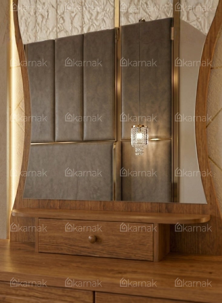 Karnak Boon Oak Dressing Table with Mirror | Storage Drawers and Cabinet | Wooden Vanity Table with Stool | Modern Compact Makeup Table for Bedroom Furniture - Image 5
