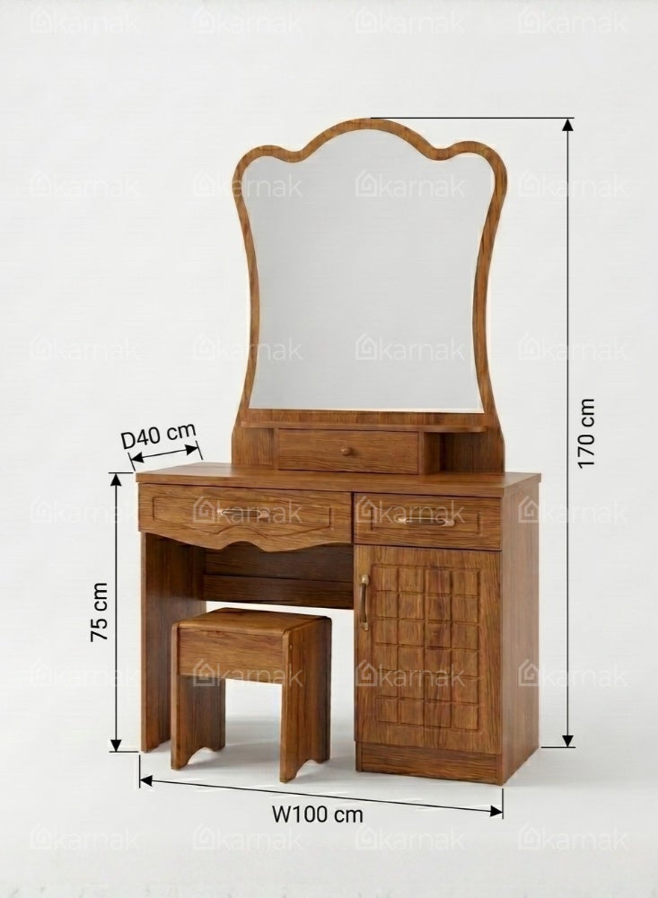 Karnak Boon Oak Dressing Table with Mirror | Storage Drawers and Cabinet | Wooden Vanity Table with Stool | Modern Compact Makeup Table for Bedroom Furniture - Image 2