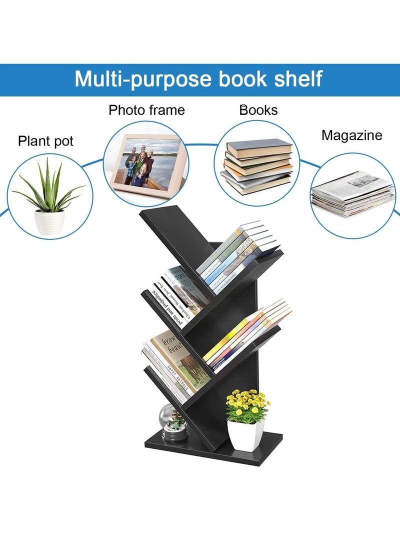 GUDOO Tree Bookshelf 5 Shelf Free Standing Bookcase Small Space Book Tower for Books Magazine, Office Mini Desktop Storage Rack Display Stand Utility Organizer Shelves for Living Room Bedroom  - Image 2