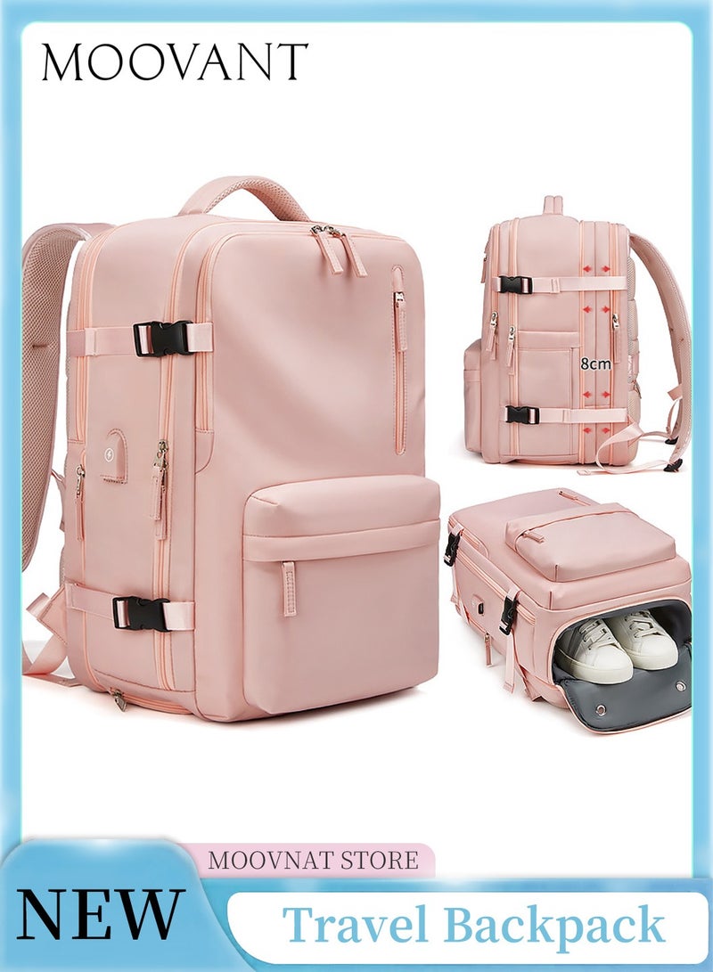Moovant Large Expandable Backpack for Women, Casual Travel Backpack, Hiking Backpack, Waterproof Outdoor Sport Rucksack, School Bag, Multifuctional Luggage Bag, with USB Charge Port and Shoe Compartment, Pink  - Image 1