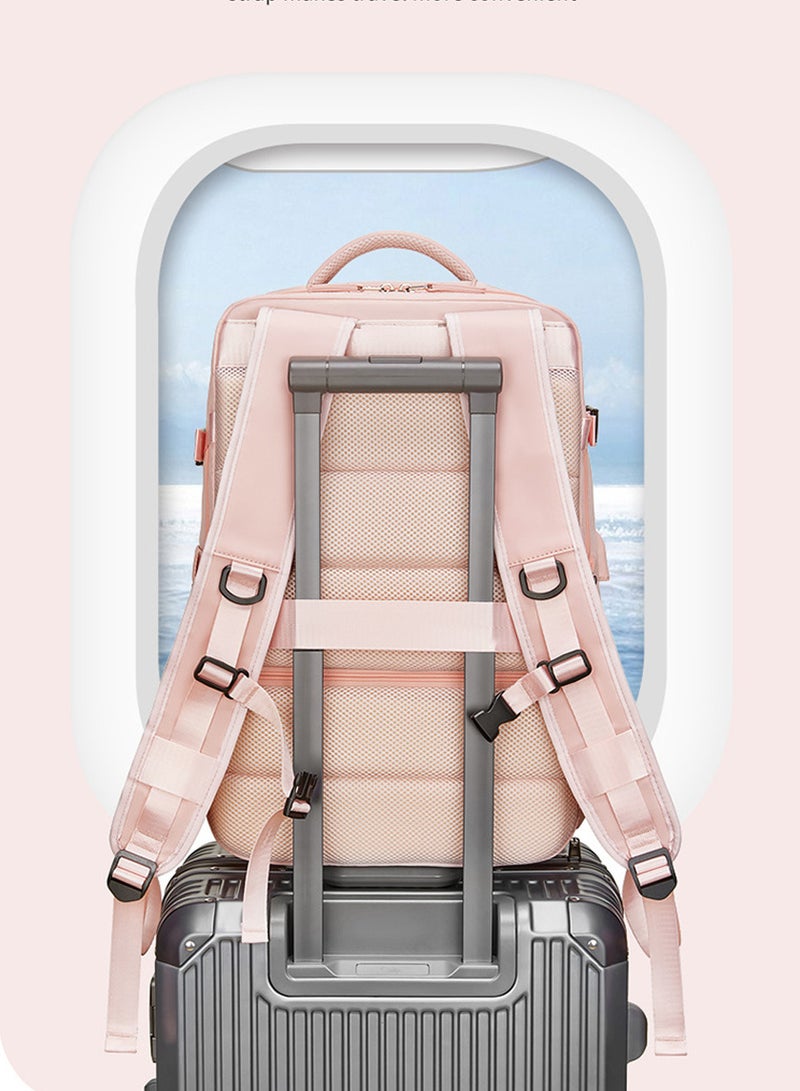 Moovant Large Expandable Backpack for Women, Casual Travel Backpack, Hiking Backpack, Waterproof Outdoor Sport Rucksack, School Bag, Multifuctional Luggage Bag, with USB Charge Port and Shoe Compartment, Pink  - Image 5