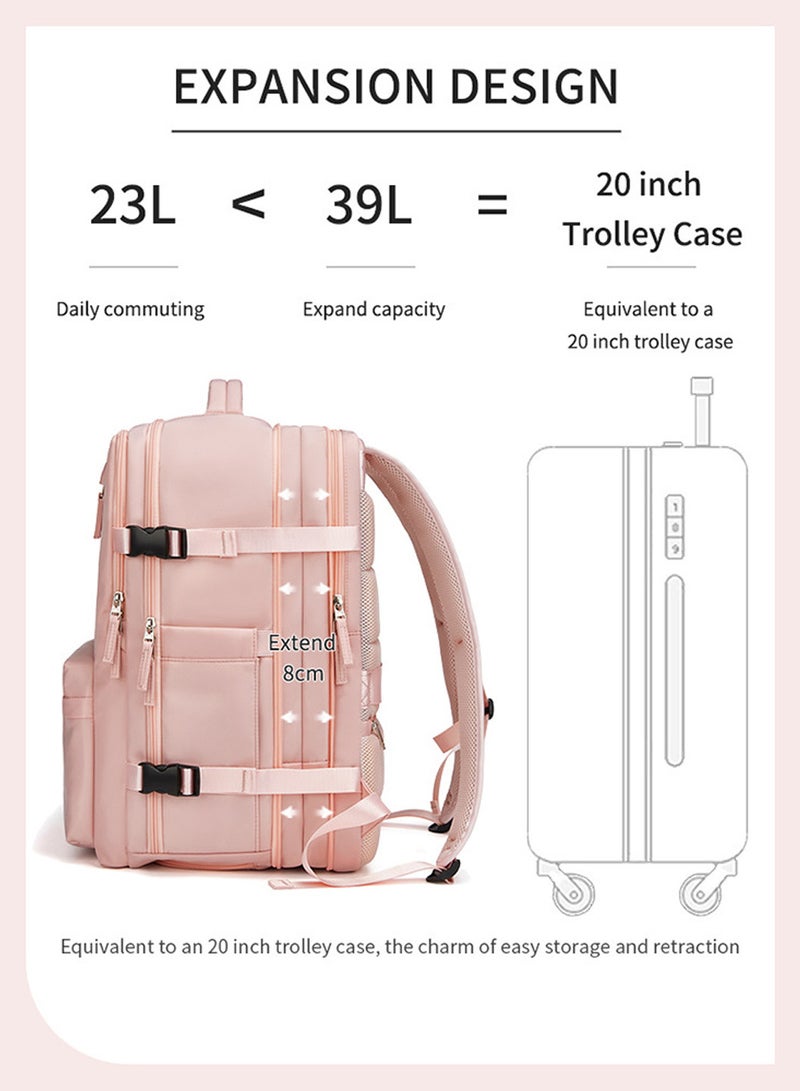 Moovant Large Expandable Backpack for Women, Casual Travel Backpack, Hiking Backpack, Waterproof Outdoor Sport Rucksack, School Bag, Multifuctional Luggage Bag, with USB Charge Port and Shoe Compartment, Pink  - Image 4