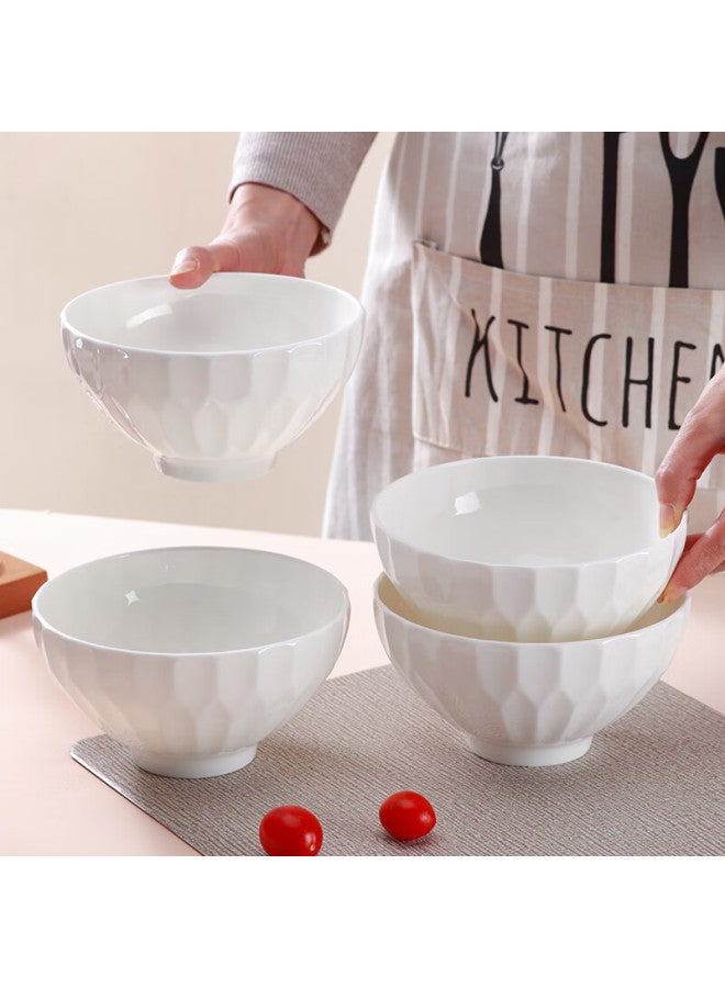 Sky Top Ceramic Bowl Soup Bowl Pure White Embossed Bone China Salad Bowl Home Tableware 6-inch 4-piece Set Crystal Series - Image 1