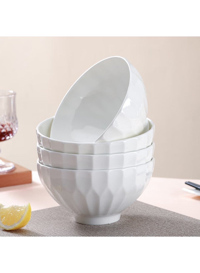 Sky Top Ceramic Bowl Soup Bowl Pure White Embossed Bone China Salad Bowl Home Tableware 6-inch 4-piece Set Crystal Series - Image 3