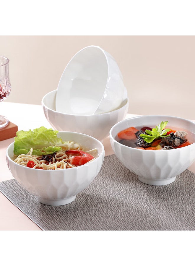 Sky Top Ceramic Bowl Soup Bowl Pure White Embossed Bone China Salad Bowl Home Tableware 6-inch 4-piece Set Crystal Series - Image 2
