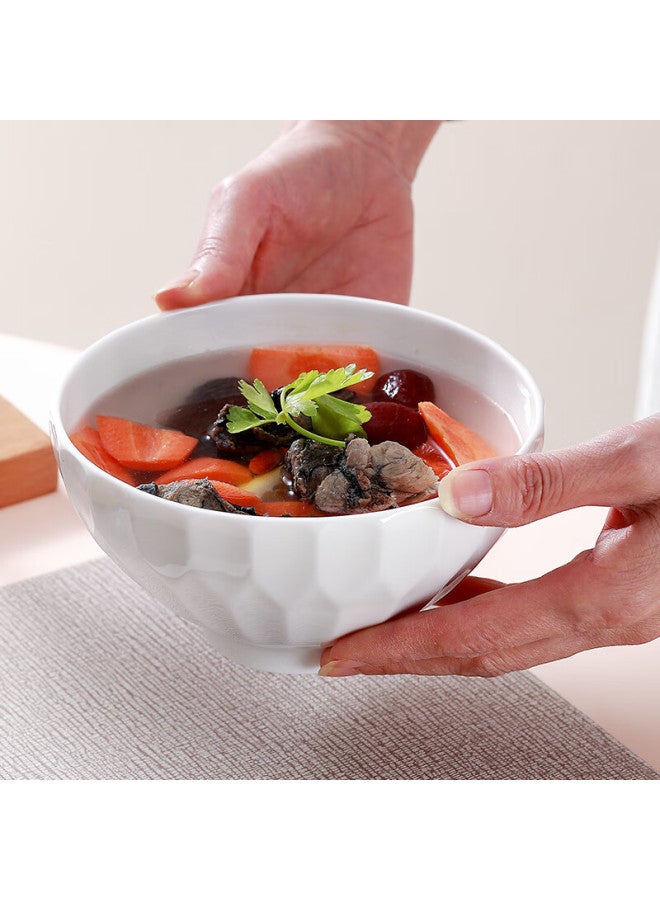 Sky Top Ceramic Bowl Soup Bowl Pure White Embossed Bone China Salad Bowl Home Tableware 6-inch 4-piece Set Crystal Series - Image 5