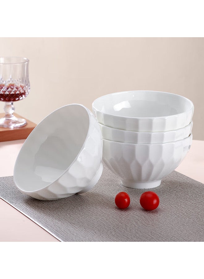 Sky Top Ceramic Bowl Soup Bowl Pure White Embossed Bone China Salad Bowl Home Tableware 6-inch 4-piece Set Crystal Series - Image 4