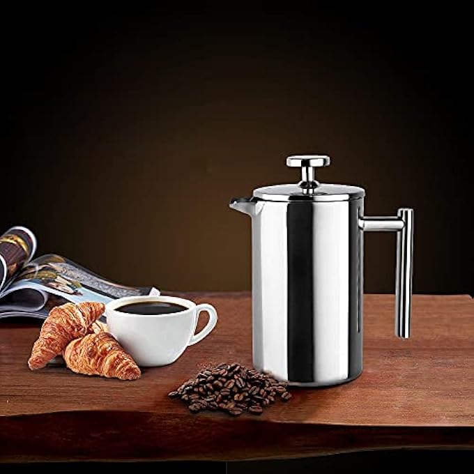 يو-هومي ماكينة تحضير القهوة الفرنسية ذات الجدار المزدوج والمعزولة بالمعدن، وماكينات تحضير الشاي والقهوة مع نظام ترشيح من 4 مستويات، مقاومة للصدأ، آمنة للاستخدام في غسالة الأطباق، سعة 350 مل و12 أونصة - Image 3