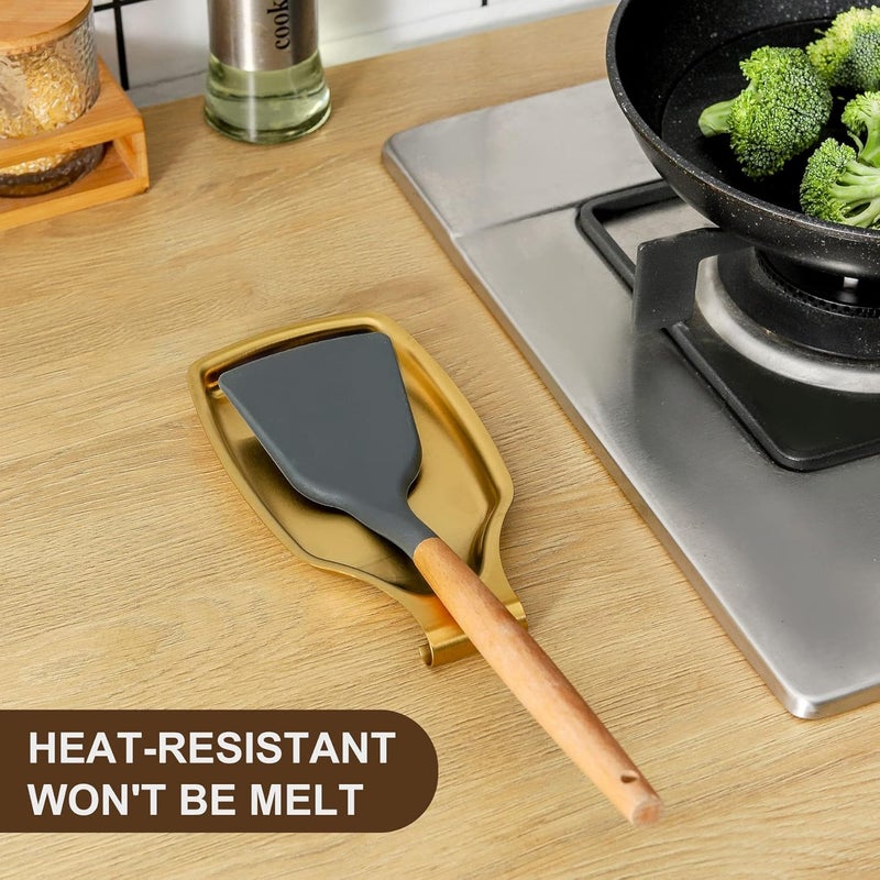 BETTWILL Gold Spoon Rest For Stove up, Stainless Steel Spoon Rest For Kitchen Counter, Large Kitchen Spoon Holder with Square Bottom, Spatula Spoon Ladle Utensil Holder, Heavy Duty. - Image 5