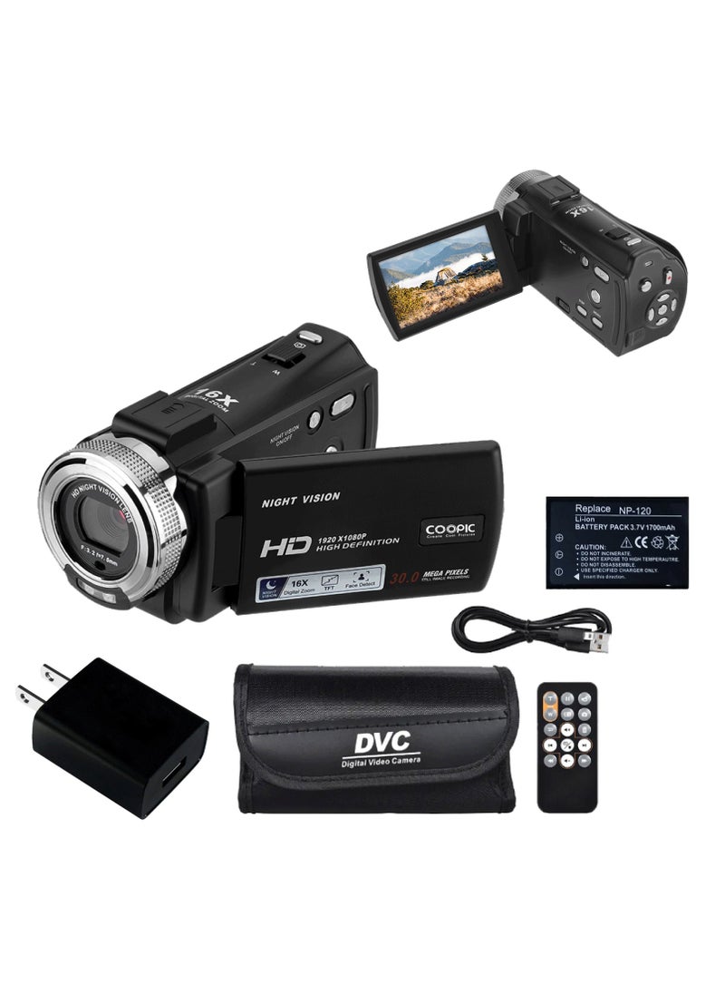 Coopic - COOPIC V1000 3’’ TFT, Anti-Shake, 270° Screen Rotation, Full HD 1080P Digital Video Camera | 30MP Photo, 16X Zoom, Night Vision, Compatible with Windows XP/7/8/10 for Photography and Videography - Image 1