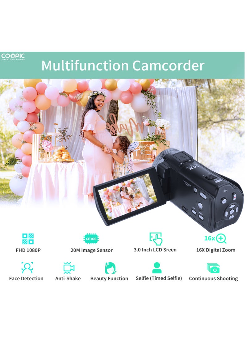 Coopic - COOPIC V1000 3’’ TFT, Anti-Shake, 270° Screen Rotation, Full HD 1080P Digital Video Camera | 30MP Photo, 16X Zoom, Night Vision, Compatible with Windows XP/7/8/10 for Photography and Videography - Image 1