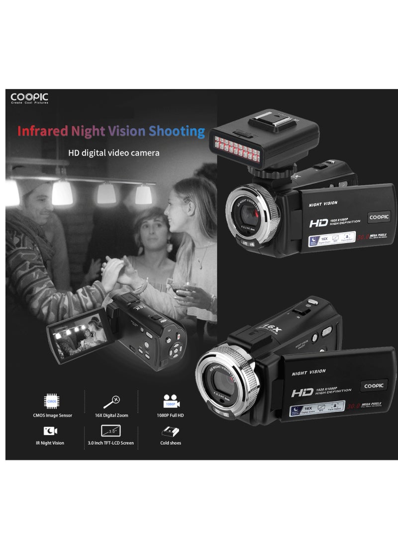 Coopic - COOPIC V1000 3’’ TFT, Anti-Shake, 270° Screen Rotation, Full HD 1080P Digital Video Camera | 30MP Photo, 16X Zoom, Night Vision, Compatible with Windows XP/7/8/10 for Photography and Videography - Image 1