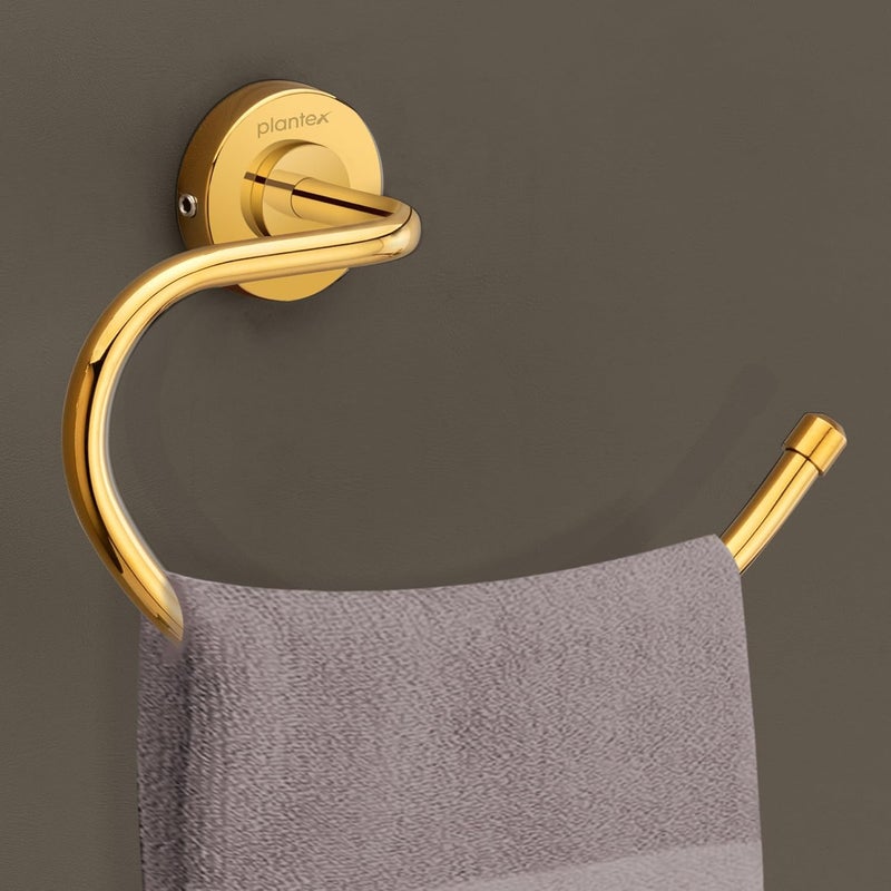 plantex Plantex 304 Grade Stainless Steel Round Napkin Holder for washbasin/Towel Hanger/Towel Ring for Bathroom/Bathroom Accessories, Daizy(Golden)  - Image 1