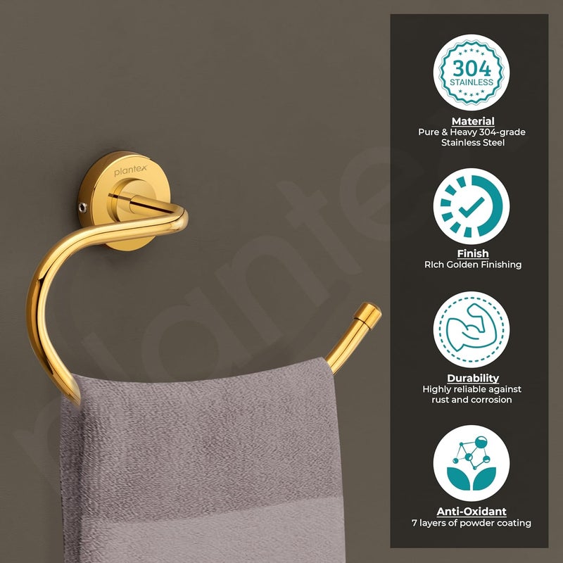plantex Plantex 304 Grade Stainless Steel Round Napkin Holder for washbasin/Towel Hanger/Towel Ring for Bathroom/Bathroom Accessories, Daizy(Golden)  - Image 4