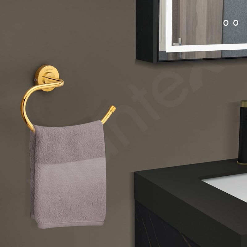plantex Plantex 304 Grade Stainless Steel Round Napkin Holder for washbasin/Towel Hanger/Towel Ring for Bathroom/Bathroom Accessories, Daizy(Golden)  - Image 2