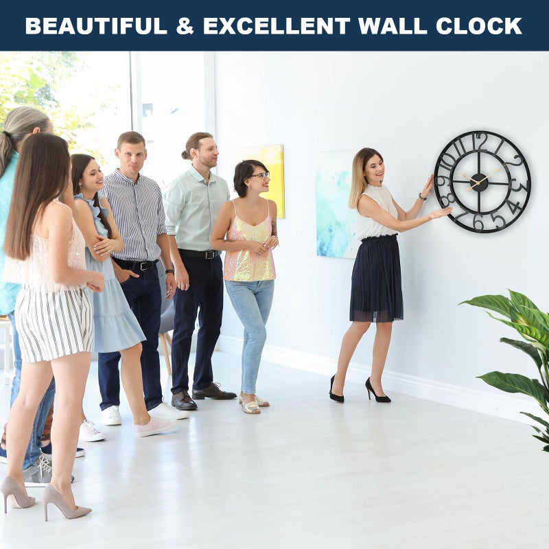 Pytha Sight 24 Inch Large Oversized Farmhouse Modern Decorative Wall Clock for Living Room,Silent Industrial Big Arabic Numerals Vintage Metal Round Wall Clocks for Kitchen,Dinng Room,Office - Image 3