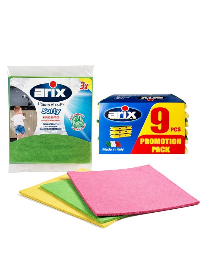 Arix Softy Natural Cellulose Sponge Cloth 10 Pack + Arix Easy Grip Sponge 9pcs - Image 1