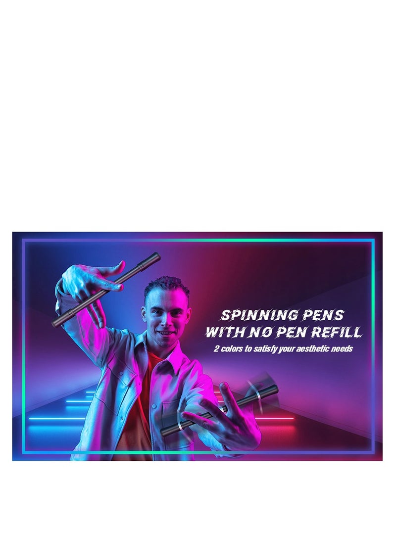 Outus Outus 2 pieces spinner pen finger pen mod gaming pens fFlying pen with weighted ball finger rotating pen for kids teens student fames silver and black  - Image 2