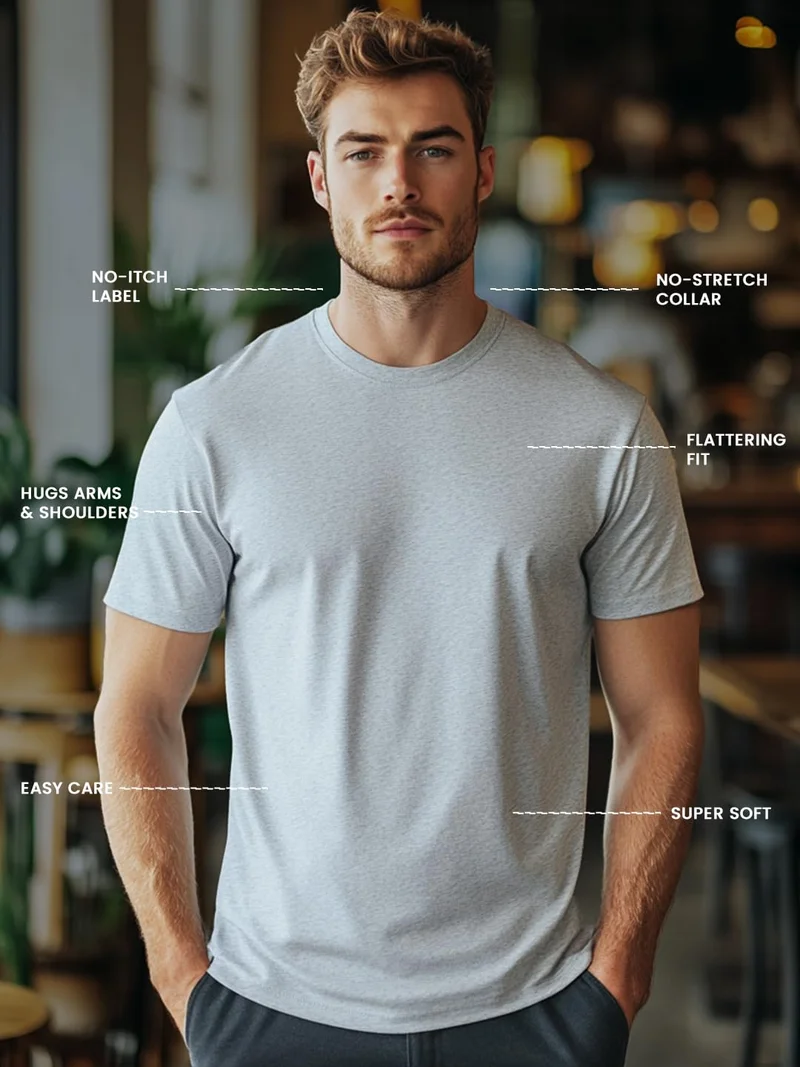 NOBERO  Grey Melange Regular Fit T-Shirt for Men for Men | Best Price UAE