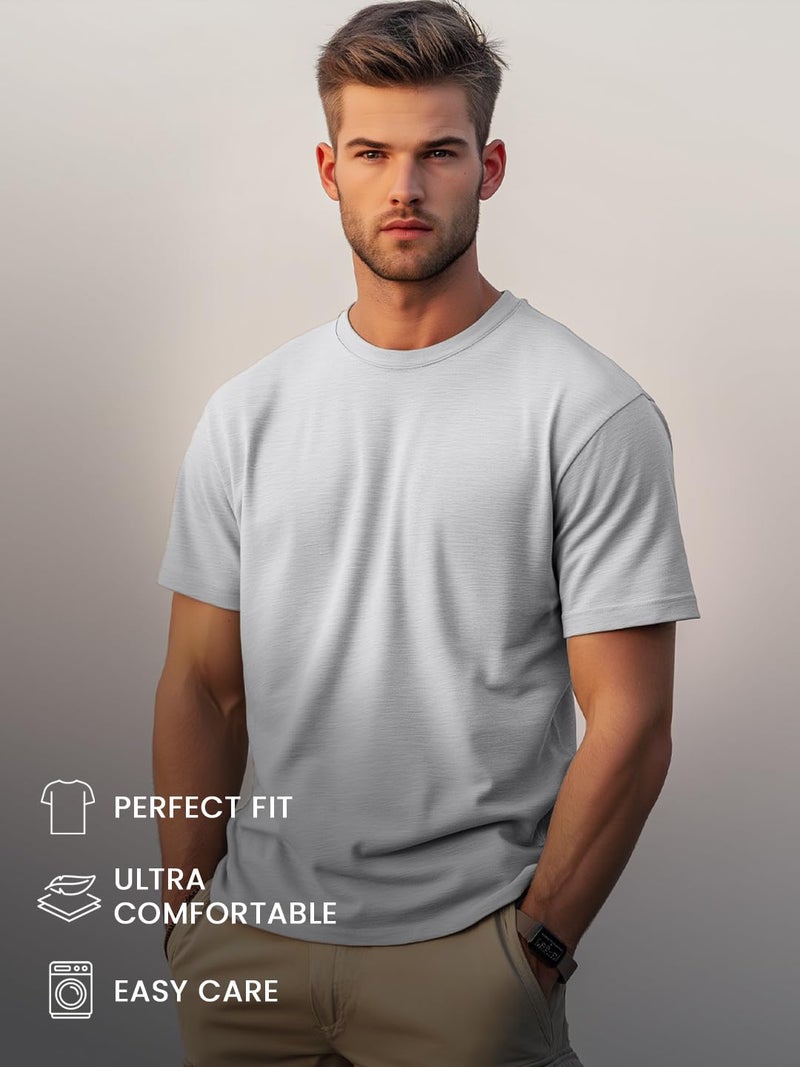 NOBERO Grey Melange Regular Fit T-Shirt for Men - Image 1