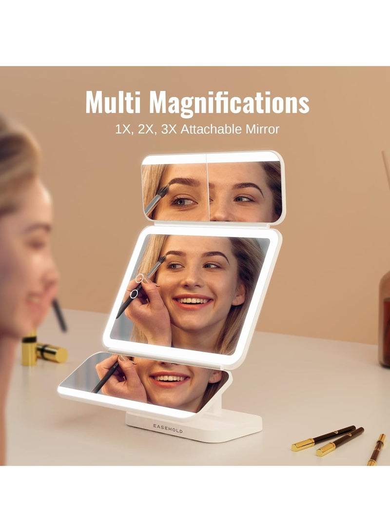 JAJEEK مرآة مكياج مع أضواء – مرآة تجميل مضاءة قابلة للشحن مع 116 ضوء LED، تكبير 1X/2X/3X، 3 أوضاع لونية، سطوع وزاوية قابلة للتعديل، بطارية 5000mAh لتطبيق مكياج مثالي - Image 2