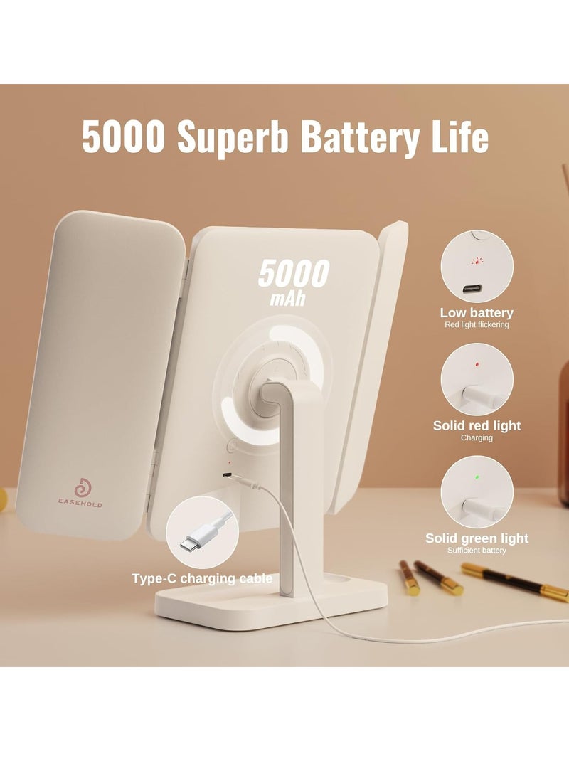 JAJEEK مرآة مكياج مع أضواء – مرآة تجميل مضاءة قابلة للشحن مع 116 ضوء LED، تكبير 1X/2X/3X، 3 أوضاع لونية، سطوع وزاوية قابلة للتعديل، بطارية 5000mAh لتطبيق مكياج مثالي - Image 5