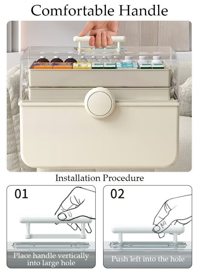 Medicine Box Plastic Medicine Storage Box Family Emergency Kit Medical Kit 3 Layers Home First Aid Box Child Proof Medicine Box Organizer Pill Case with Compartments and Handle - Image 2