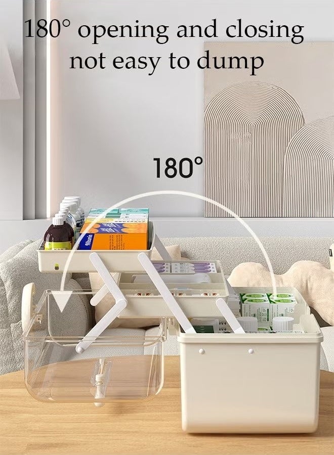 Medicine Box Plastic Medicine Storage Box Family Emergency Kit Medical Kit 3 Layers Home First Aid Box Child Proof Medicine Box Organizer Pill Case with Compartments and Handle - Image 4