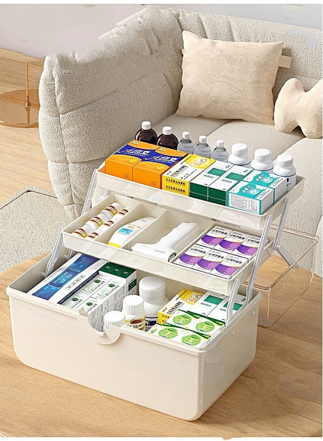 Medicine Box Plastic Medicine Storage Box Family Emergency Kit Medical Kit 3 Layers Home First Aid Box Child Proof Medicine Box Organizer Pill Case with Compartments and Handle - Image 1