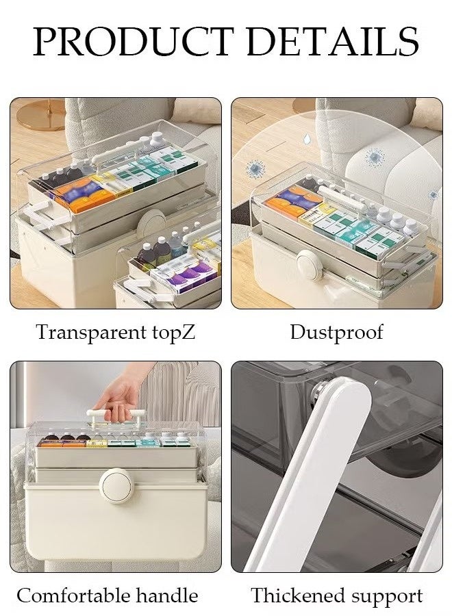 Medicine Box Plastic Medicine Storage Box Family Emergency Kit Medical Kit 3 Layers Home First Aid Box Child Proof Medicine Box Organizer Pill Case with Compartments and Handle - Image 3