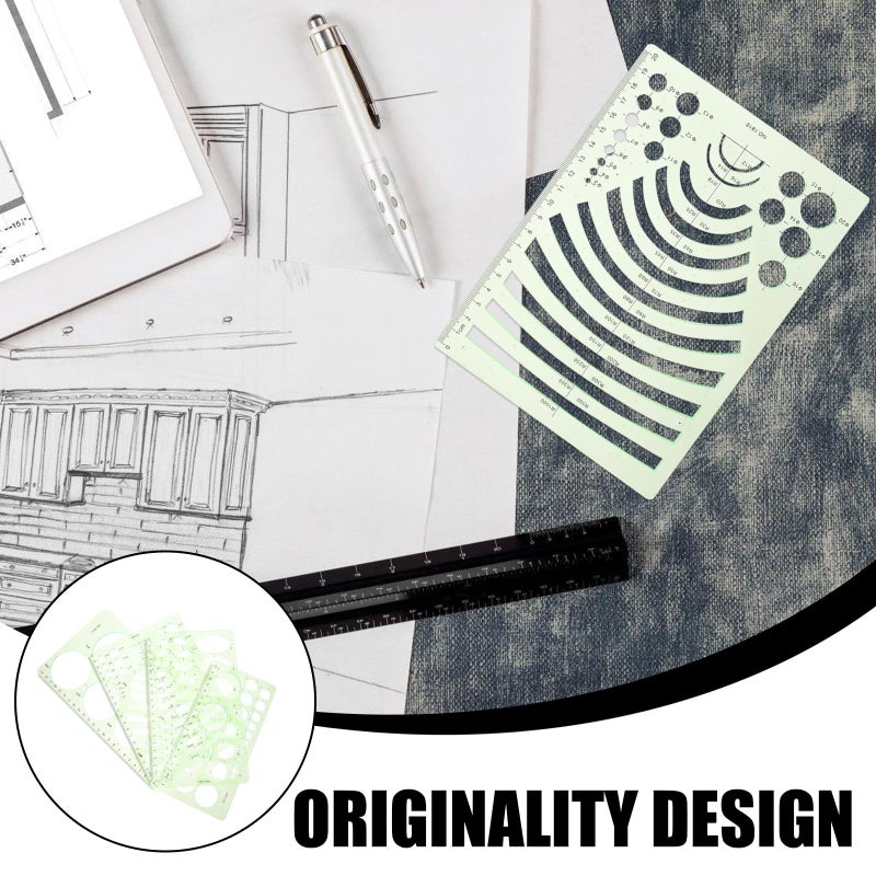 4 قطع قوالب الرسم الهندسي مع مساطر القياس لطلاب الهندسة والمستلزمات التقنية للتصميم - Image 4