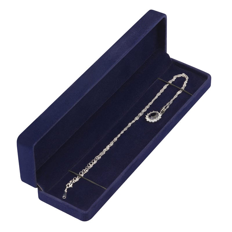LETURE 2 Pieces Long Velvet Jewelry Chain Necklace Gift Box Set, Bracelet Storage Case, Jewellry Display Box for Wedding, Engagement,Proposal, Birthday and Anniversary (Blue) - Image 5