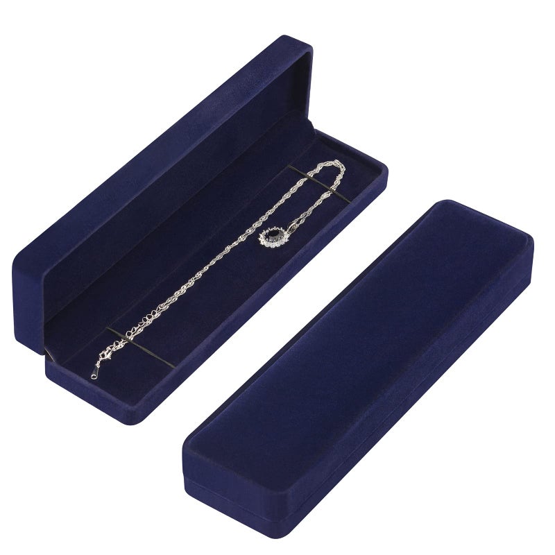 LETURE 2 Pieces Long Velvet Jewelry Chain Necklace Gift Box Set, Bracelet Storage Case, Jewellry Display Box for Wedding, Engagement,Proposal, Birthday and Anniversary (Blue) - Image 1