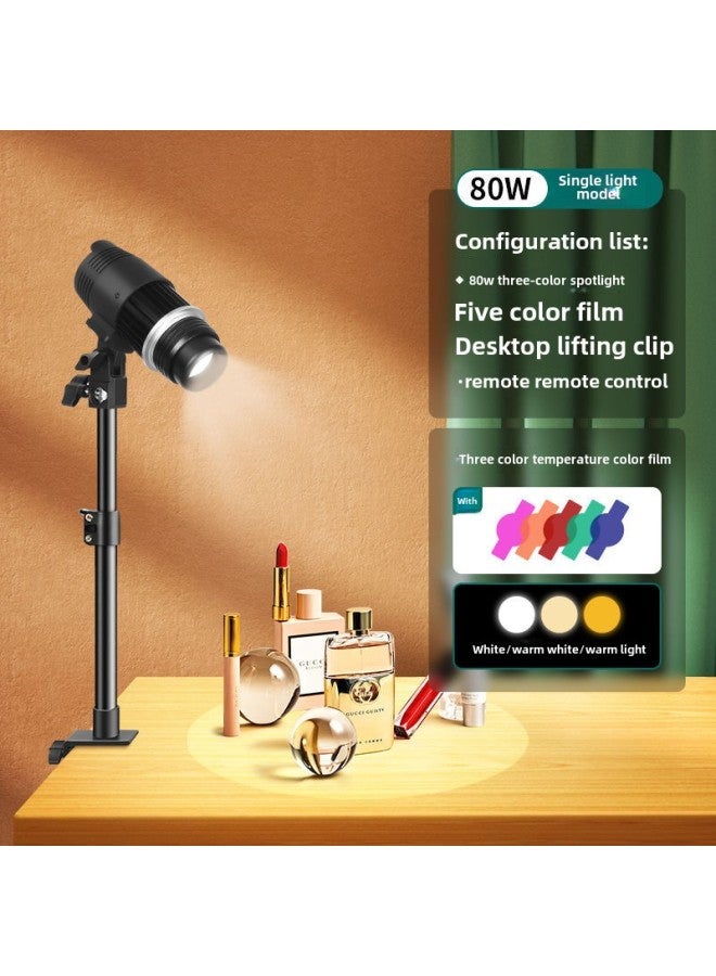 Jewelry Special Fill Light Live Studio Desktop Spotlight Photo Accessories Still Life Wenwan Jade Lighting Indoor Shooting-Light Source Color: 80W Three-color Spotlight Table Side Clip (5-color Wl  - Image 1