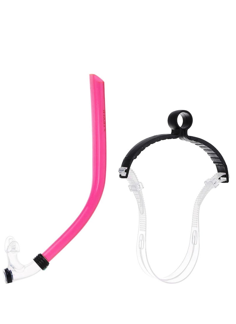 Track Front Swimming Snorkel Breathing Tube Silicone Mouth Piece, Black/Pink  - Image 1