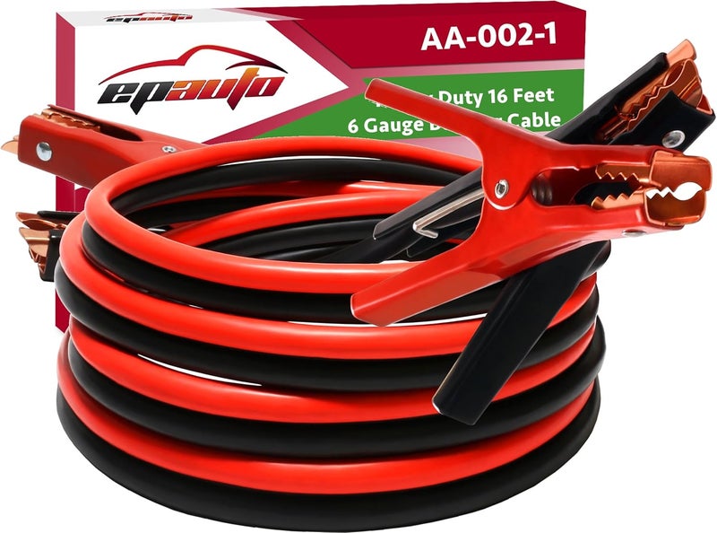 EPAuto 6 Gauge x 16 Ft Heavy Duty Booster Jumper Cables with Travel Bag and Safety Gloves - Image 1
