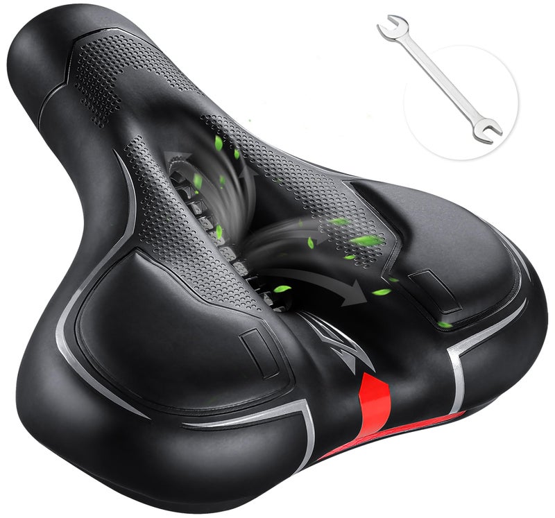 IPOW Comfort Bike Seat for Women or Men, Bicycle Saddle Replacement Padded Soft High Density Memory Foam with Dual Shock Absorbing Rubber Balls Suspension Universal Fit for Indoor/Outdoor Bikes - Image 1