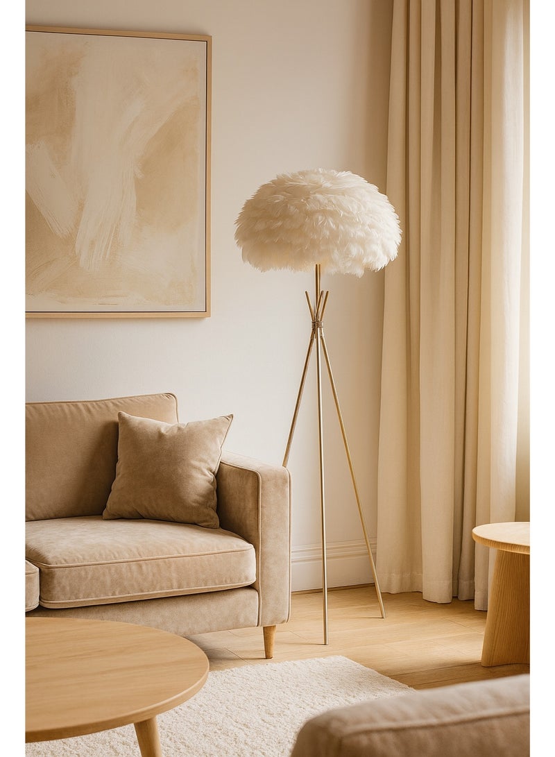 كيو ويل مصباح أرضي ذهبي بقاعدة ثلاثية مودرن - Image 2