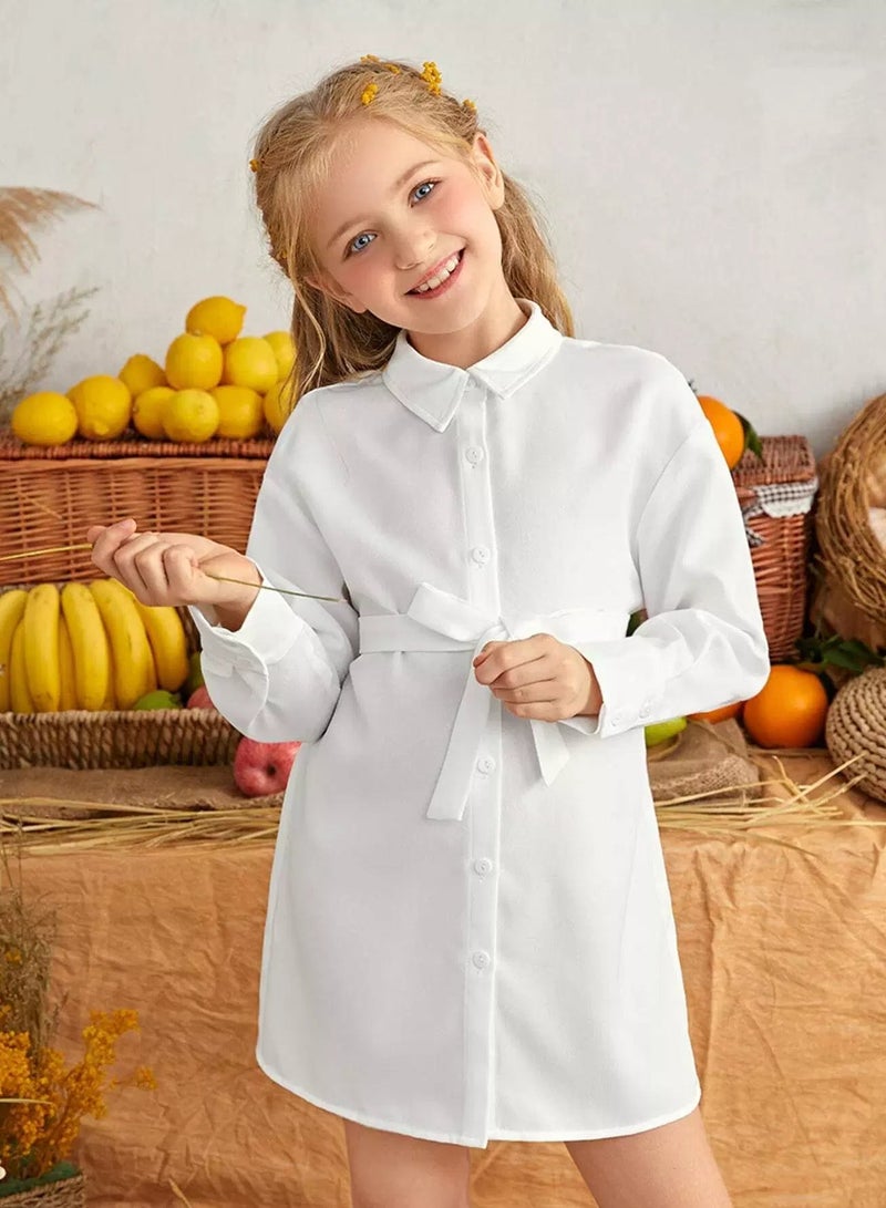 Girls Single Breasted Belted Shirt Dress - Image 1