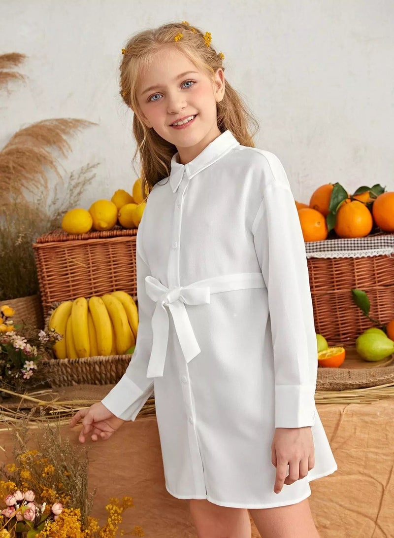 Girls Single Breasted Belted Shirt Dress - Image 5
