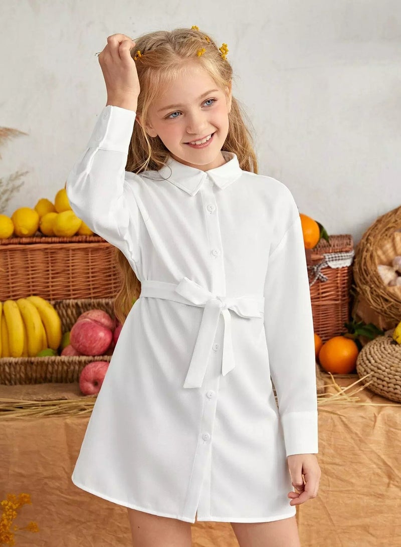 Girls Single Breasted Belted Shirt Dress - Image 4